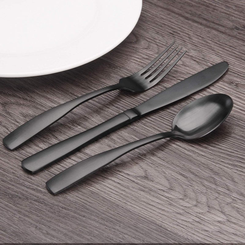Bysta Matte Black Silverware Set  Bysta 40-Piece Stainless Steel Flatware Set  Kitchen Utensil Set Service For 8  Tableware Cutlery Set For Home And Restaurant  Satin Finish  Dishwasher Safe - Image 5