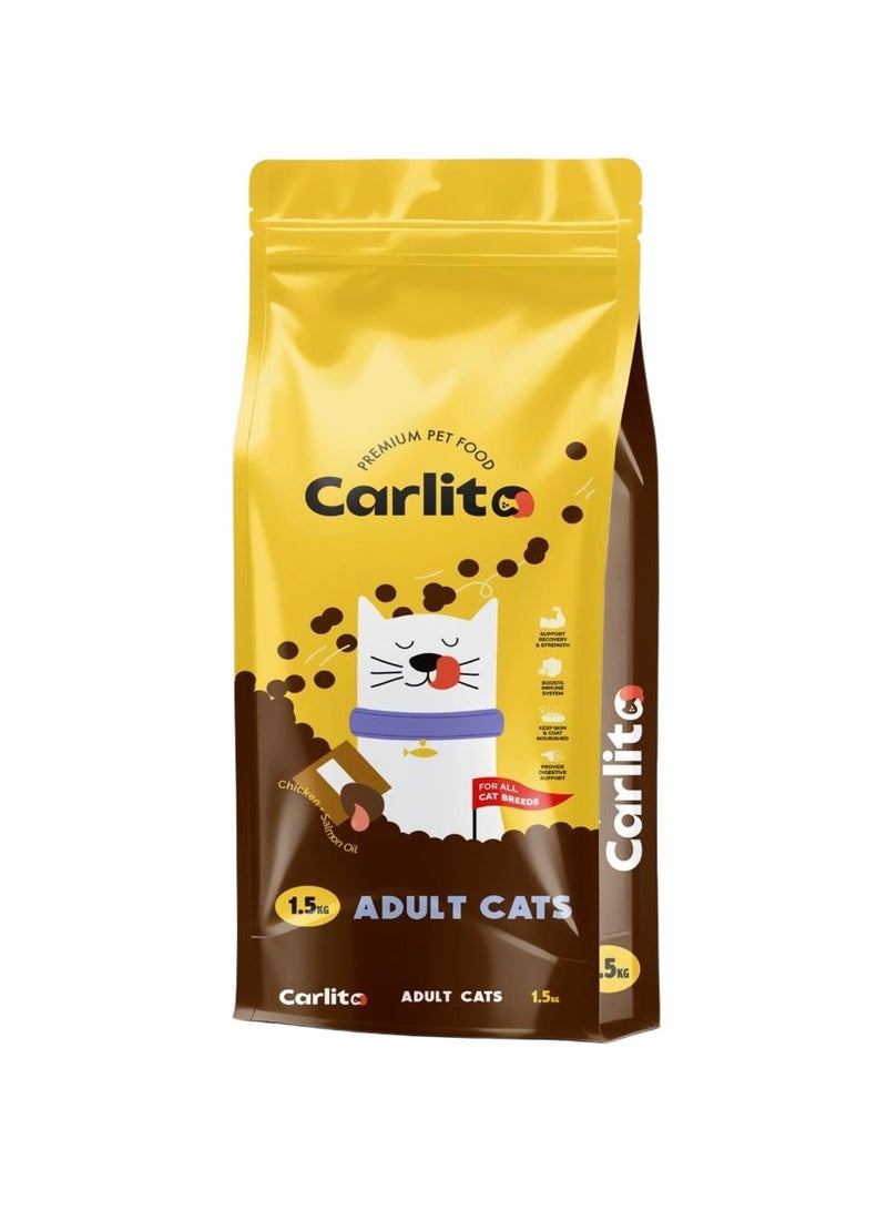 Carlito Adult Cat Dry Food (All Breeds) - 1.5 KG - Complete & Balanced Nutrition for Adult Cats
