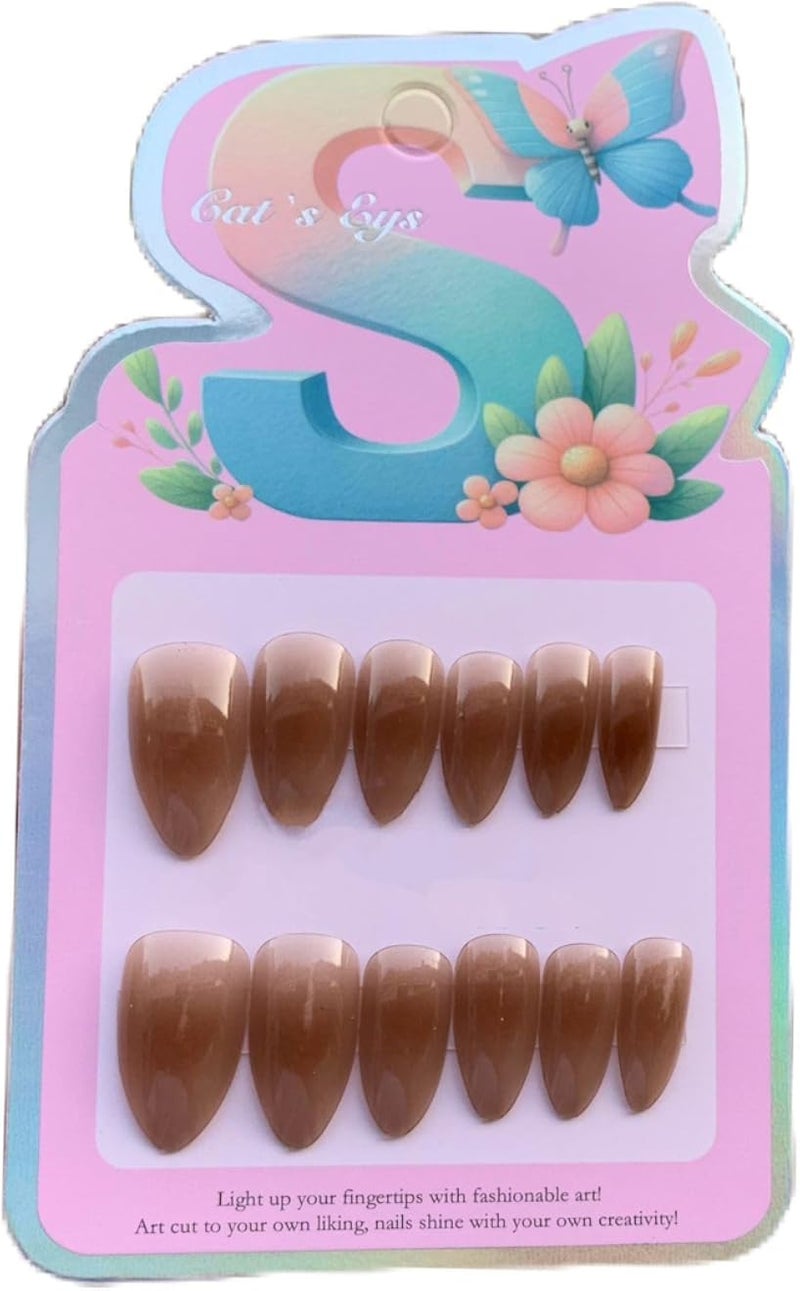 cats PRESS ON gel NAILS-12 pcs Medium Long -easy prsee on- Perfect For Parties, Comes With 1 SHEET DOUBLE FACE GLUE - N2