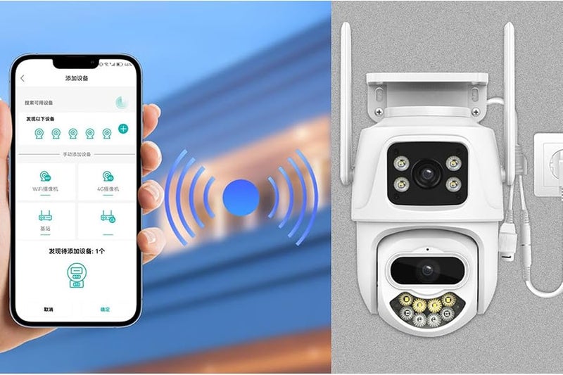 كاميرا أمنية خارجية ثنائية العدسة بدقة 2K 360 درجة دوارة لاسلكية مقاومة للماء مع كاشف حركة وقابس أمريكي - Image 4