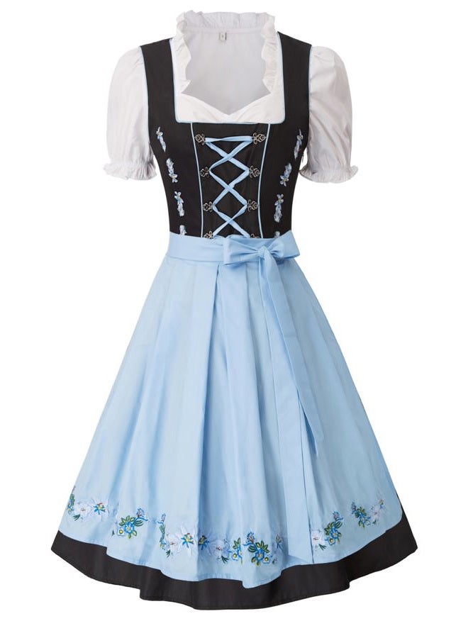 JASAMBAC Women's German Dirndl Dress Costumes 3 Pieces for Oktoberfest Carnival, Blue, XL - Image 1