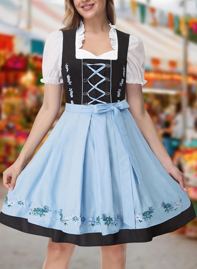 JASAMBAC Women's German Dirndl Dress Costumes 3 Pieces for Oktoberfest Carnival, Blue, XL - Image 4
