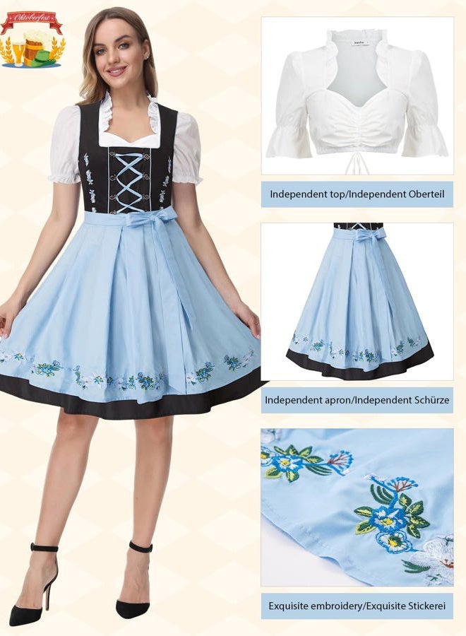 JASAMBAC Women's German Dirndl Dress Costumes 3 Pieces for Oktoberfest Carnival, Blue, XL - Image 2