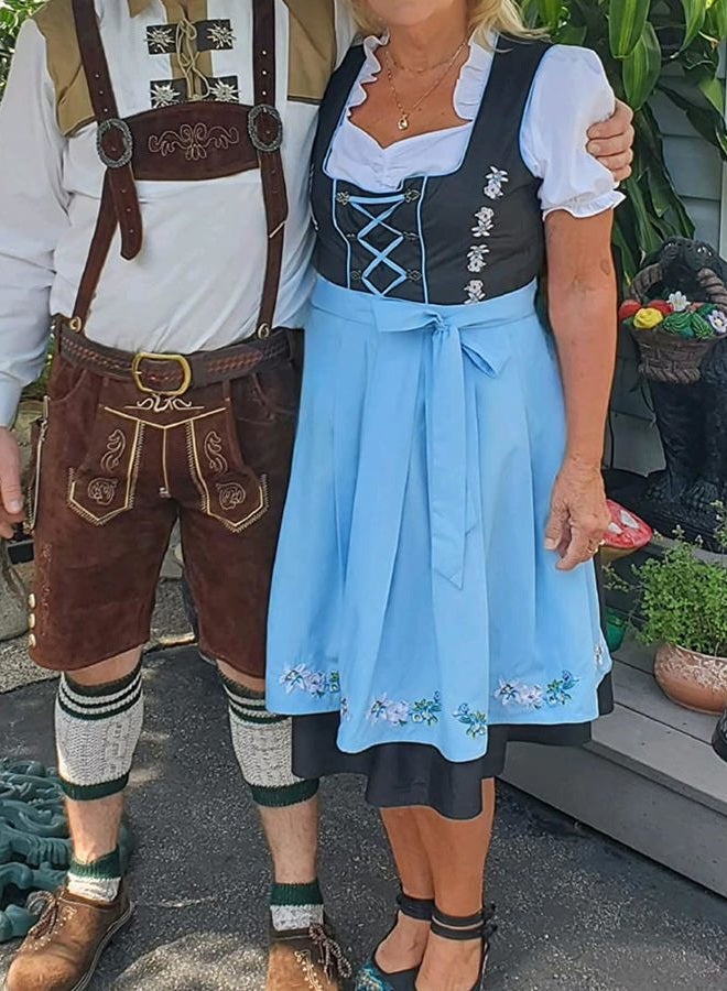 JASAMBAC Women's German Dirndl Dress Costumes 3 Pieces for Oktoberfest Carnival, Blue, XL - Image 5