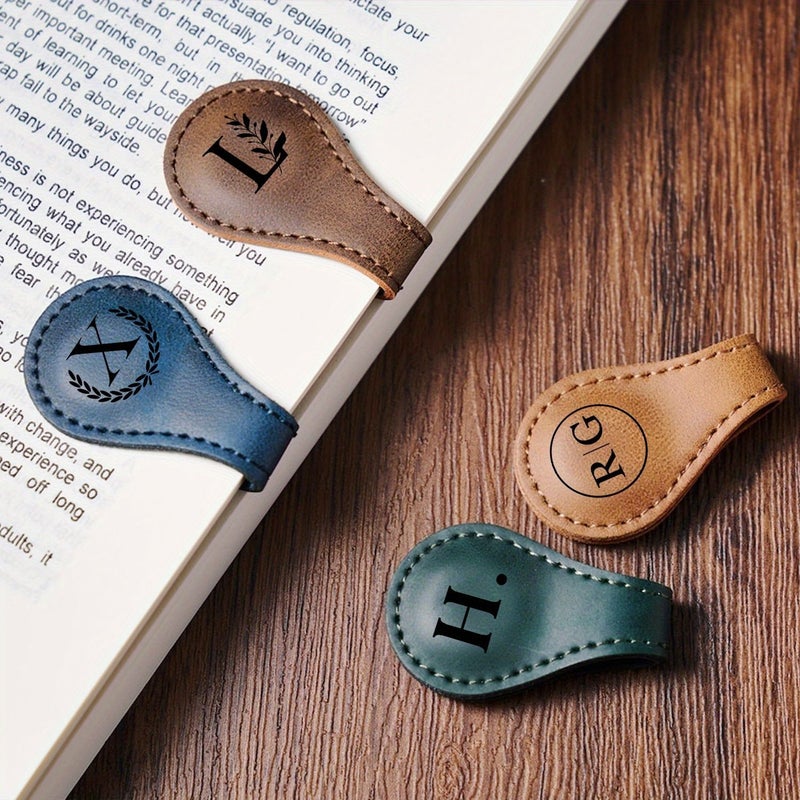 Personalized Engraved Magnetic PU Leather Bookmark Custom Name Initials Strong Clip for Books Tablets Elegant Gift Men Women Light Brown Durable Stylish Reading Accessory - Image 4