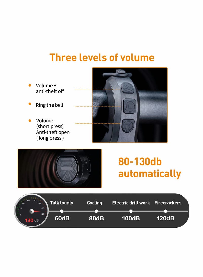 Y&D Electric Bike Horn Bicycle Bell Adjustable 80-130DB, Scooter with USB Rechargeable - Image 4