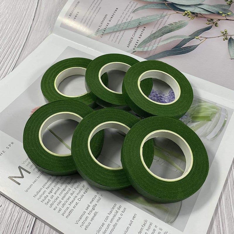 Little Blooms Green Tape for Flower Making - Floral Tape Self-Adhesive for Stem Wrap, Art & Crafts Supplies - Versatile Flower Tape for Stunning Arrangements & Creative Projects (12pc, 9 Meter Each) - Image 1