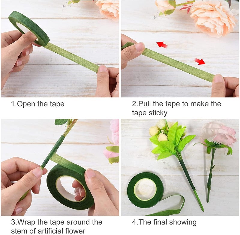 Little Blooms Green Tape for Flower Making - Floral Tape Self-Adhesive for Stem Wrap, Art & Crafts Supplies - Versatile Flower Tape for Stunning Arrangements & Creative Projects (12pc, 9 Meter Each) - Image 2