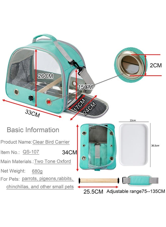 MonaPlay Breathable Small Bird Travel Carrier, Transparent Parrot Bag with Wooden Perch, Detachable Tray, and Easy-Clean Oxford Fabric for Outdoor or Vet Visits - Image 3