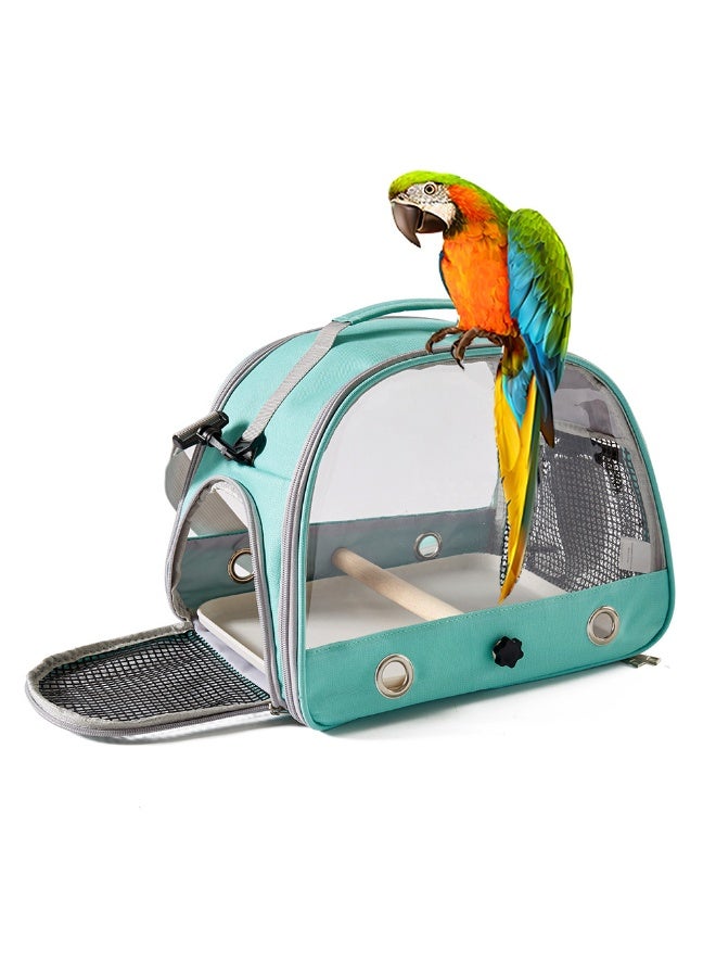MonaPlay Breathable Small Bird Travel Carrier, Transparent Parrot Bag with Wooden Perch, Detachable Tray, and Easy-Clean Oxford Fabric for Outdoor or Vet Visits - Image 1