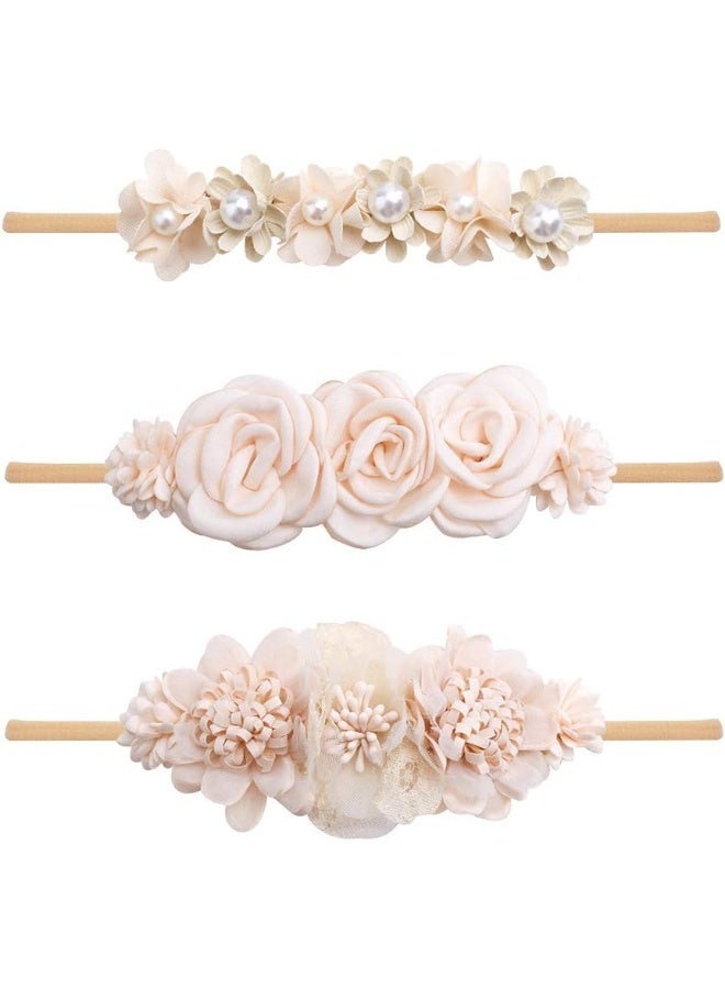 mligril Baby Girl Nylon Headbands Flower Hair Bows Accessories-Elastic Hair Band Crown Handmade FLoral Wraps Birthday Gifts for Girls Newborn Infant Toddler 3Pcs - Image 1