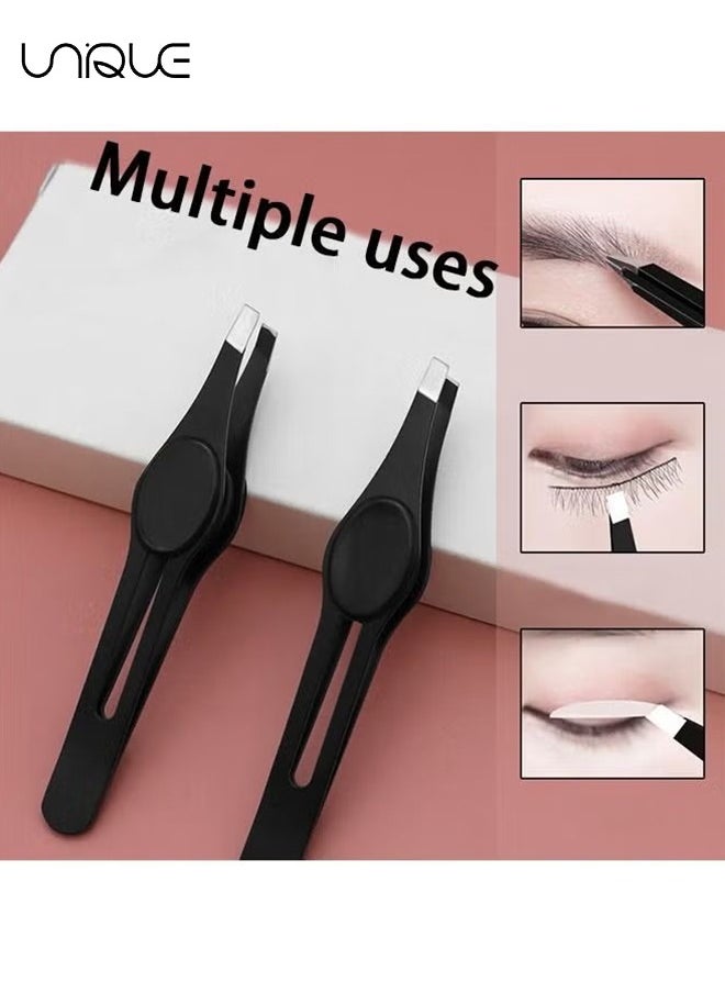 Unique 2 PCS Professional Non-Slip Grip Tip Eyebrow Tweezers, Stainless Steel Precision Pointed Blackhead Splinter Removal Tool, for Eyebrow Shaping and Tweezing Facial and Body Hair (Black, Silver)  - Image 5