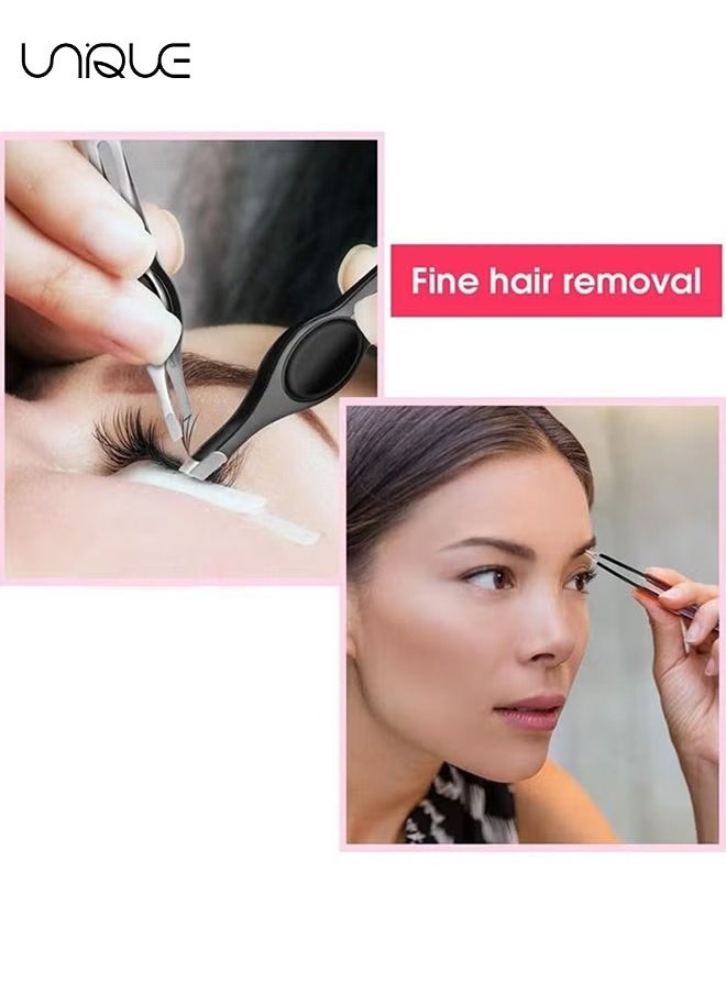 Unique 2 PCS Professional Non-Slip Grip Tip Eyebrow Tweezers, Stainless Steel Precision Pointed Blackhead Splinter Removal Tool, for Eyebrow Shaping and Tweezing Facial and Body Hair (Black, Silver)  - Image 3