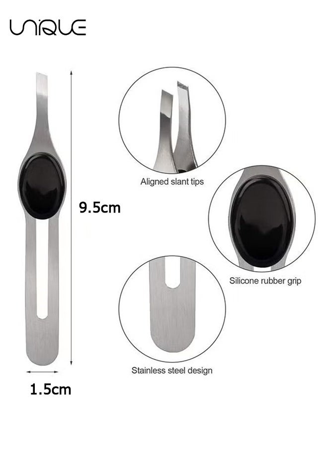 Unique 2 PCS Professional Non-Slip Grip Tip Eyebrow Tweezers, Stainless Steel Precision Pointed Blackhead Splinter Removal Tool, for Eyebrow Shaping and Tweezing Facial and Body Hair (Black, Silver)  - Image 2