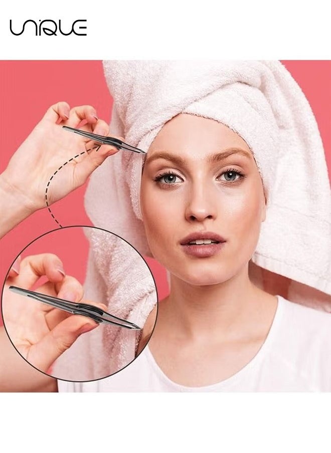 Unique 2 PCS Professional Non-Slip Grip Tip Eyebrow Tweezers, Stainless Steel Precision Pointed Blackhead Splinter Removal Tool, for Eyebrow Shaping and Tweezing Facial and Body Hair (Black, Silver)  - Image 4