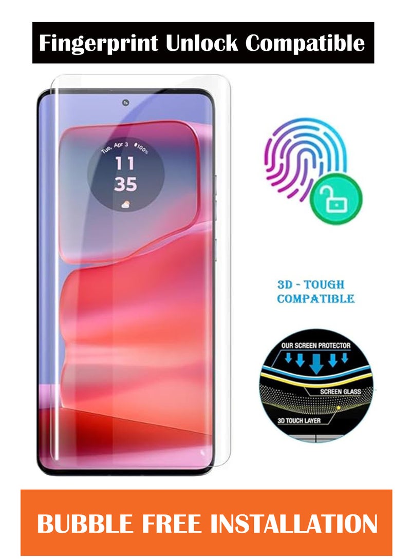 For Motorola Edge 50 Pro - UV Advanced Premium Tempered Glass Screen Protector Guard , Full Adhesive UV Curved Case Friendly HD Clarity With Installation Kit  - Image 2