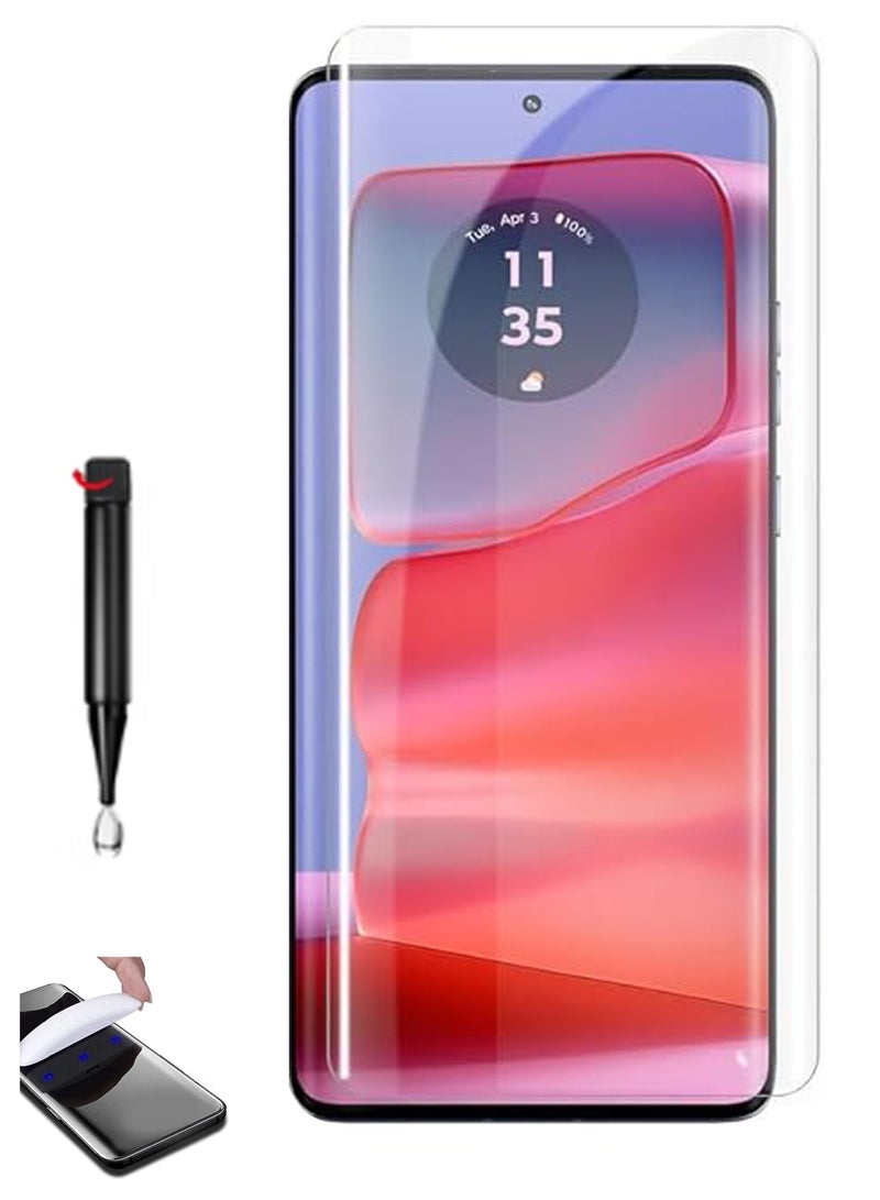 For Motorola Edge 50 Pro - UV Advanced Premium Tempered Glass Screen Protector Guard , Full Adhesive UV Curved Case Friendly HD Clarity With Installation Kit  - Image 1