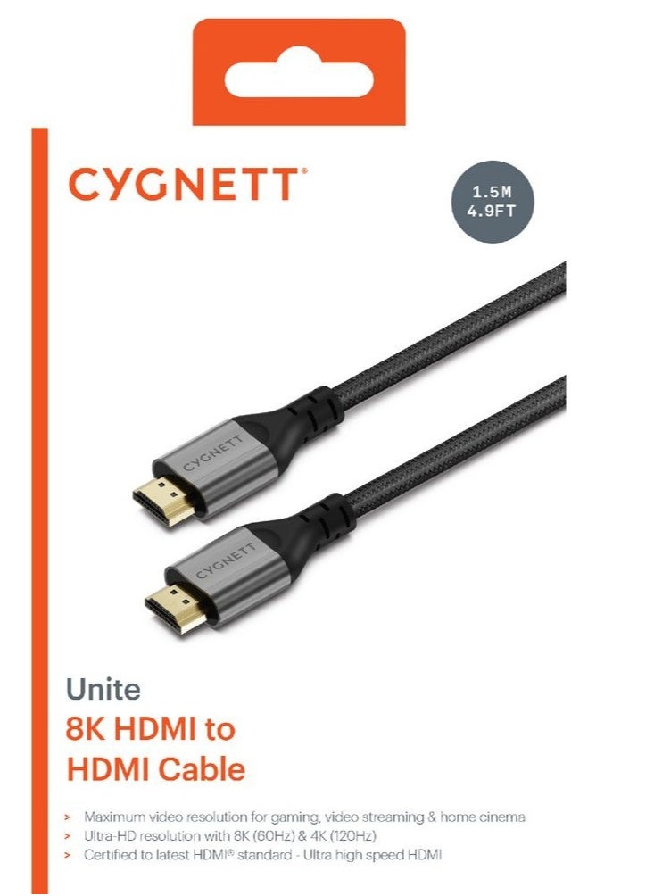 سيغنيت سيجنيت كابل HDMI عالي السرعة ، بطول 1.5 متر، شريط مطلي بالذهب 24 قيراط مع إيثرنت، ينقل الفيديو والصوت عالي الوضوح، رمادي  - Image 3