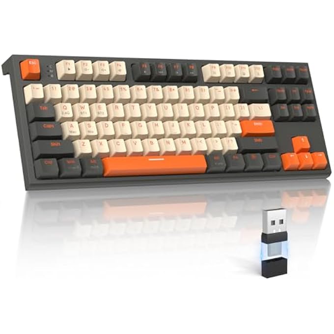 M88 WIRELESS MECHANICAL KEYBOARD,87 KEYS QWERTY LAYOUT TKL HOT SWAPPABLE KEYBOARD, BLUETOOTH/2.4GHZ DUAL MODE 2-IN-1 RECEIVER,RETRO PBT KEYCAPS LINEAR RED SWITCH FOR PC/MAC/TABLET-TWILIGHT - Image 1