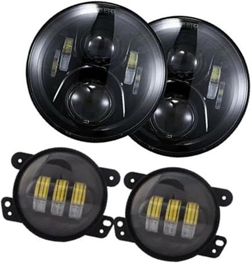 Vuzmode 7-Inch Round LED Headlight and 4-Inch Fog Light Kit for Jeep Wrangler - Image 1