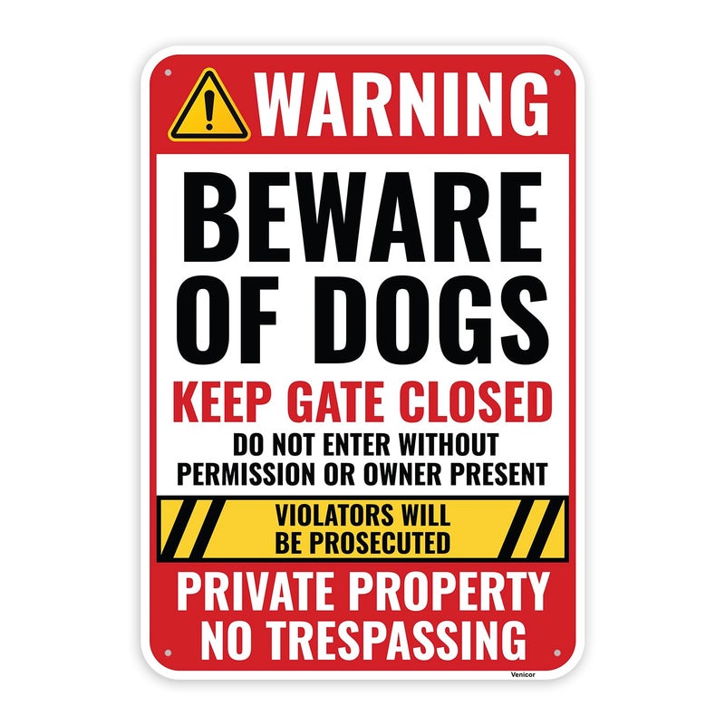 Venicor 1PC Beware of Dog Sign, 10 x 7 Inches - Aluminum - Guard Dogs On Premises Warning Signs For Fence No Trespassing - Image 1