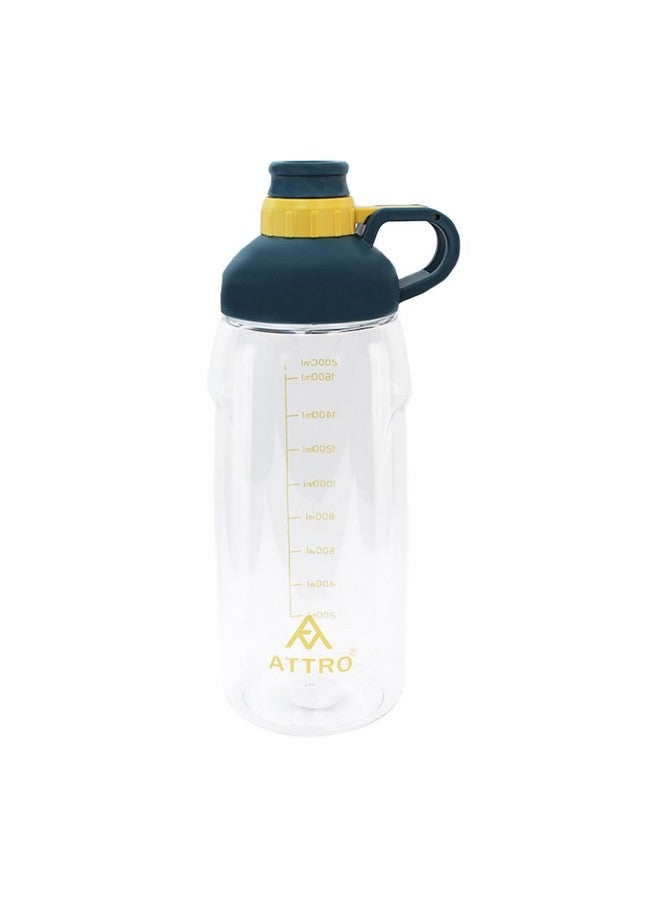 ATTRO زجاجة ماء هيدرا جيم بلاستيكية ATTRO سعة 2000 مل مع مقبض سهل الحمل وذكر السعة اليومية للماء خالية من BPA ومضادة للتسرب - أزرق داكن - Image 1