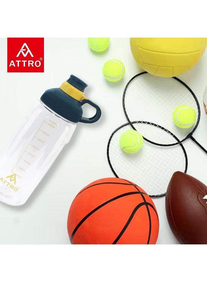 ATTRO زجاجة ماء هيدرا جيم بلاستيكية ATTRO سعة 2000 مل مع مقبض سهل الحمل وذكر السعة اليومية للماء خالية من BPA ومضادة للتسرب - أزرق داكن - Image 2