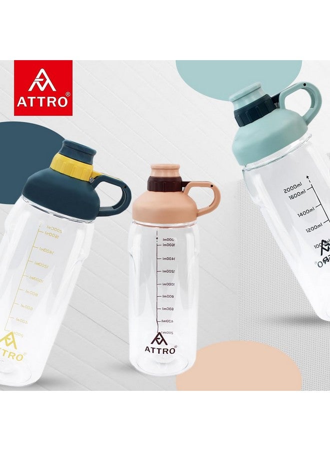 ATTRO زجاجة ماء هيدرا جيم بلاستيكية ATTRO سعة 2000 مل مع مقبض سهل الحمل وذكر السعة اليومية للماء خالية من BPA ومضادة للتسرب - أزرق داكن - Image 3