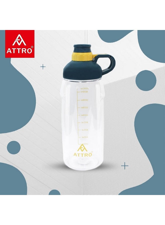 ATTRO زجاجة ماء هيدرا جيم بلاستيكية ATTRO سعة 2000 مل مع مقبض سهل الحمل وذكر السعة اليومية للماء خالية من BPA ومضادة للتسرب - أزرق داكن - Image 4