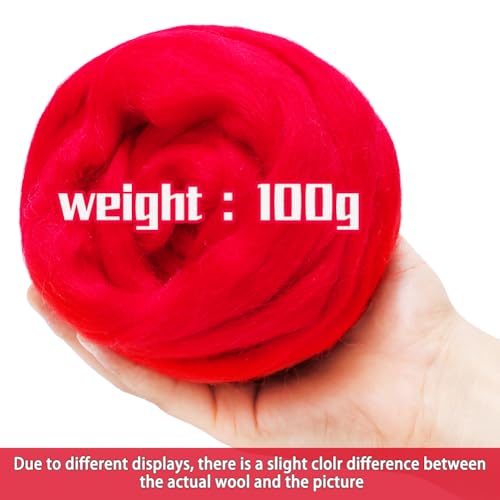 JUPEAN 3.53oz Wool Roving Yarn, Wool Felting Supplies, Pure Wools, Chunky Yarn, Spinning Wool Roving for Needle Felting Wet Felting DIY Hand Spinning (red) - Image 2