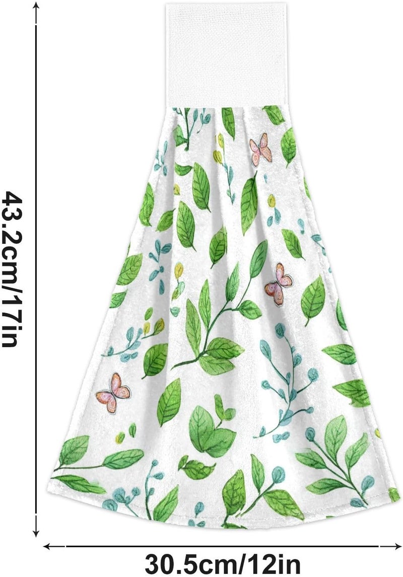 Dussdil Spring Leaves Butterflies Hanging Kitchen Towel Green Branches Dish Cloth Tie Towels Set of 2 Hand Towel Tea Bar Dry Towel Absorbent Fast Drying for Bathroom Laundry Room Decor - Image 2