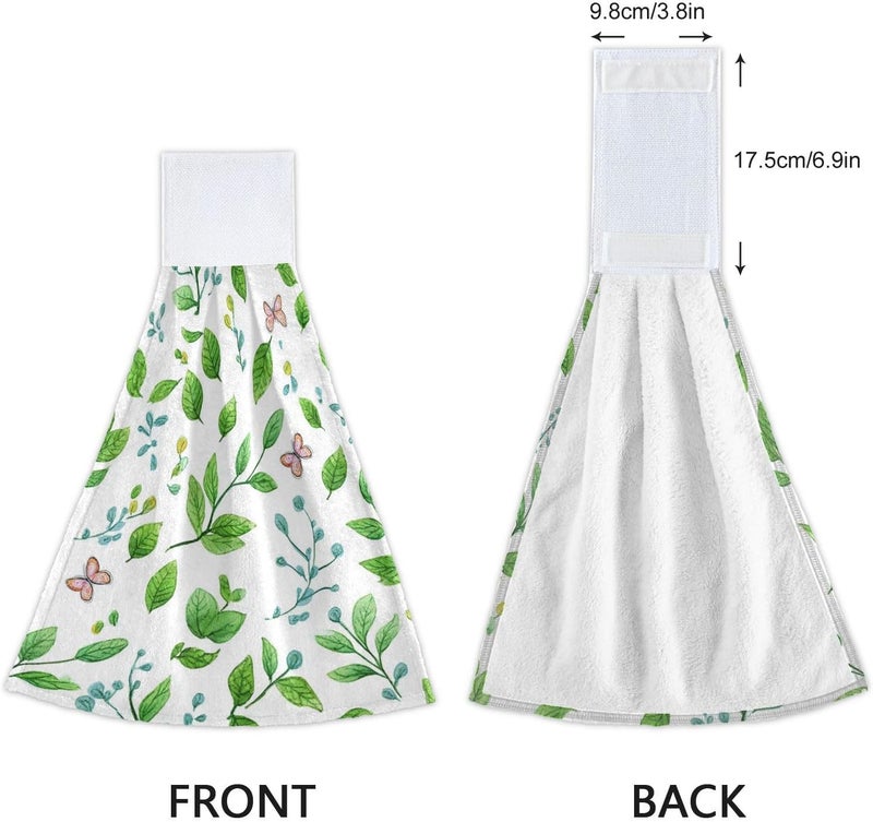 Dussdil Spring Leaves Butterflies Hanging Kitchen Towel Green Branches Dish Cloth Tie Towels Set of 2 Hand Towel Tea Bar Dry Towel Absorbent Fast Drying for Bathroom Laundry Room Decor - Image 3