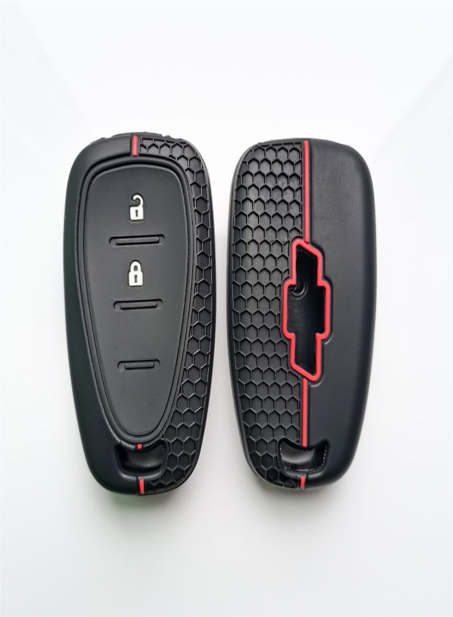 Wonhomke Funda de Silicona para Llaves de Coche para Accesorios para Chevrolet Onix Equino Orlando Cruze Spark Sonic Camaro Volt Bolt Trax Malibu Blazer Traverse (Negro+línea roja+2B) - Image 2