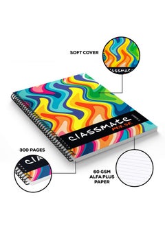 Pulse Pulse Classmate Soft Cover 6 Subject Spiral Binding Notebook, Unruled, 300 Pages (2105014)  - Image 4