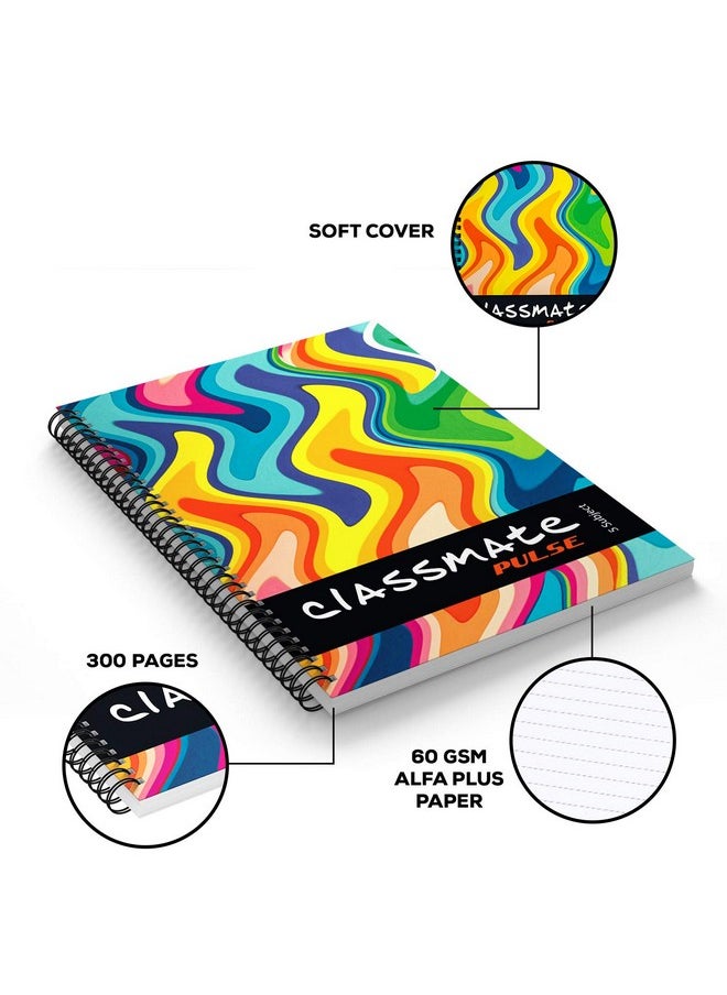 Pulse Pulse Classmate Soft Cover 6 Subject Spiral Binding Notebook, Unruled, 300 Pages (2105014)  - Image 4