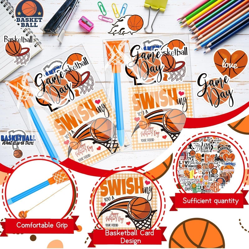 Gosodeny 18 Set Valentine's Day Gif ts Bulk Basketball Party Favors Basketball Hoop Pens Gift Set Basketball Card Sports Fans Party Prize Gifts Basketball Theme Gifts Supplies - Image 3