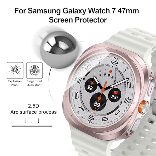 BHARVEST 55 Pack Galaxy Watch 7 Ultra 47mm Screen Protector Waterproof Case Protective CoverTempered Glass Screen Protector UltraThin Hard PC Guard Bumper For Samsung Galaxy Watch 7 47mm Women - Image 3