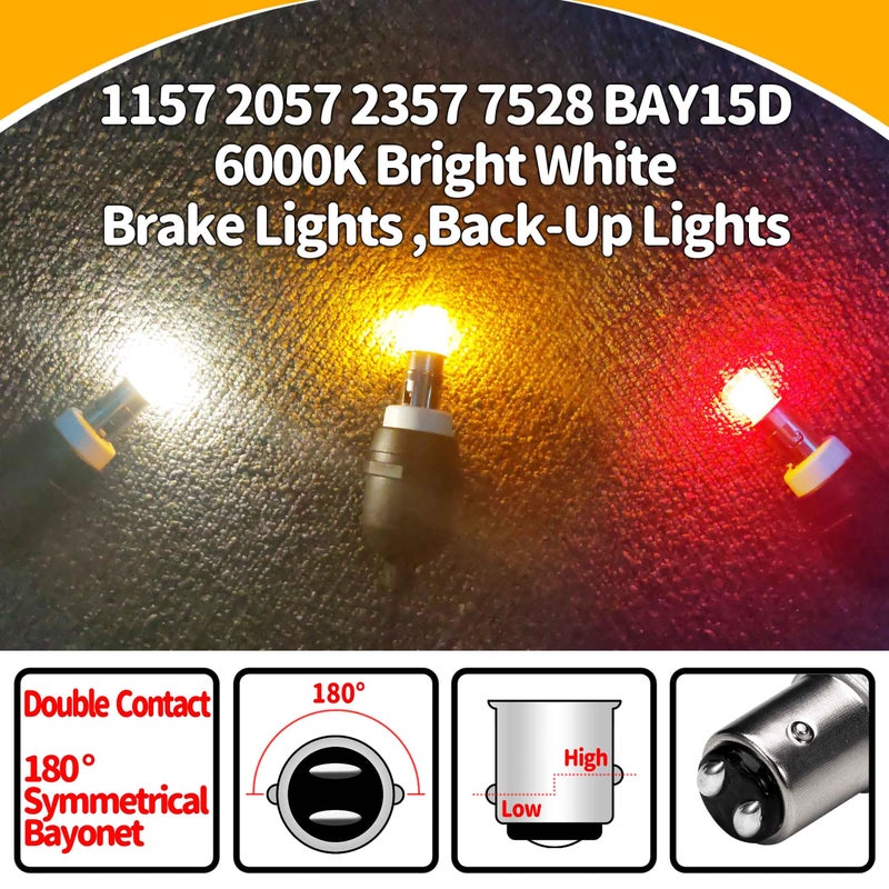 Ziomitus 12 Volt Brake Lights 1157 2057 2357 7528 BAY15D P21/5W 6000K Bright White LED Bulbs Replacement for RV Car Camper Trailer Tail Brake Stop Daytime Running(DRL)Back-Up Reverse Lights,DC12-24V,4Pack - Image 2