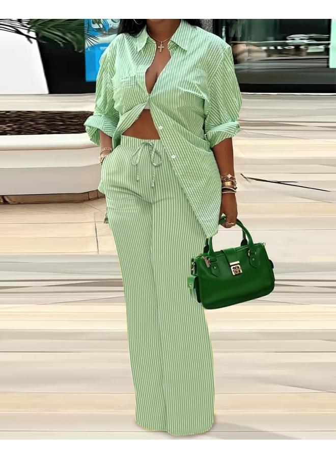 European And American Women's Fall/winter New Long Sleeve Shirt Printed Pants Two-piece Suit 