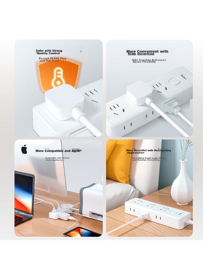 Midea New National Standard Power Strip With Switch/extension Cord/3-g Adapter, Master Switch, 8 Outlets, Side Ports, 2.8 Meters Long, Ep3kc45 - Image 3