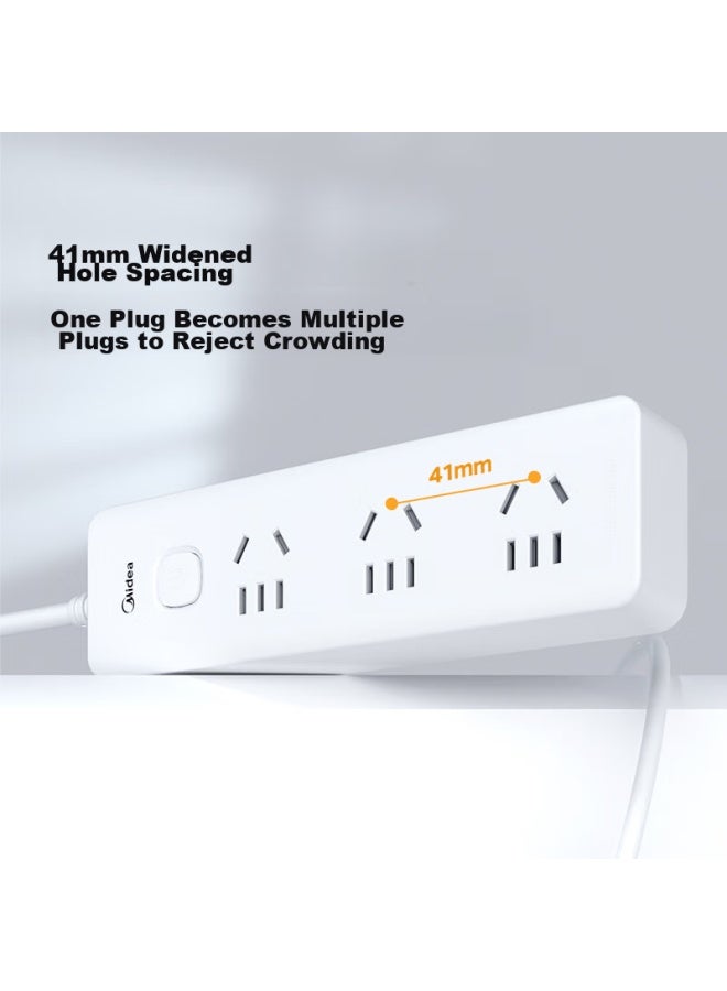 Midea New National Standard Power Strip With Switch/extension Cord/3-g Adapter, Master Switch, 8 Outlets, Side Ports, 2.8 Meters Long, Ep3kc45 - Image 4