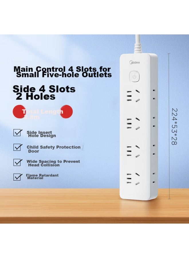 Midea New National Standard Power Strip With Switch/extension Cord/3-g Adapter, Master Switch, 8 Outlets, Side Ports, 2.8 Meters Long, Ep3kc45 - Image 1