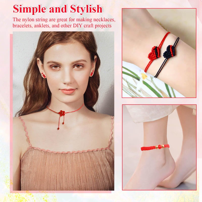 Anezus Red Nylon String for Bracelets, 0.8mm Nylon Thread Chinese Knotting Cord Wind Chime Outdoor Twine String for Beading, Necklaces, DIY Craft, Jewelry Making - Image 2