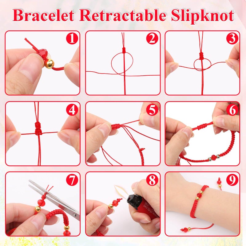 Anezus Red Nylon String for Bracelets, 0.8mm Nylon Thread Chinese Knotting Cord Wind Chime Outdoor Twine String for Beading, Necklaces, DIY Craft, Jewelry Making - Image 3