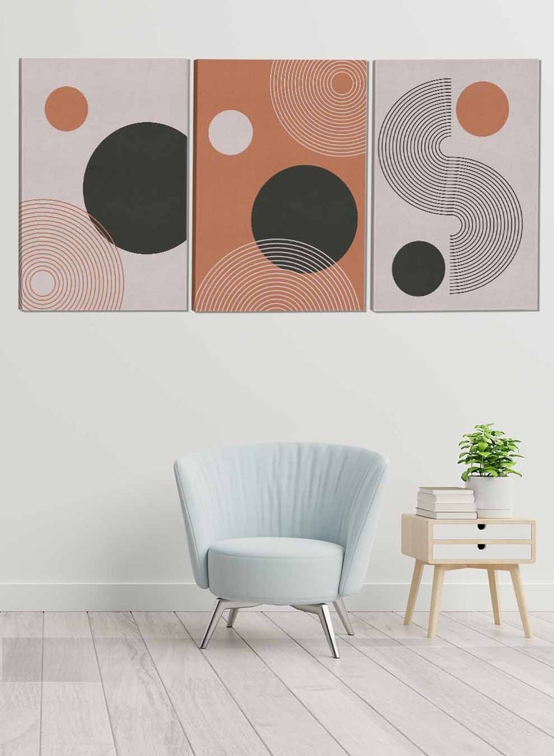 لوحة طقم من ٣ لوحات كانفاس على إطار خشبي تصميم دوائر وخطوط عصرية للمنزل غرفة المعيشة المكتب الديكور - Image 1