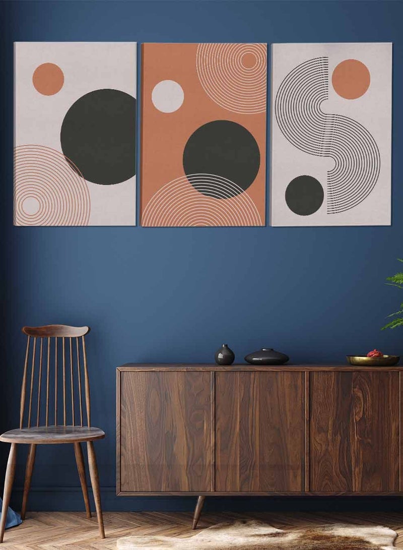 لوحة طقم من ٣ لوحات كانفاس على إطار خشبي تصميم دوائر وخطوط عصرية للمنزل غرفة المعيشة المكتب الديكور - Image 2