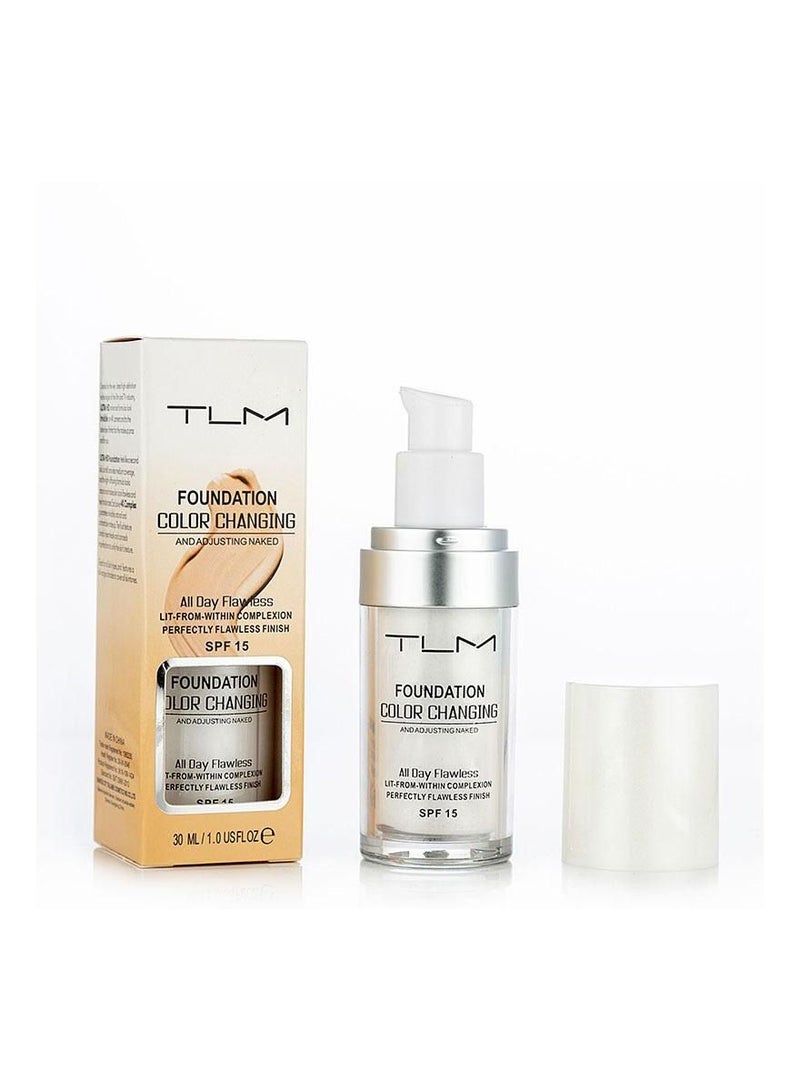 TLM كريم أساس تي إل إم، كريم أساس سائل متغير اللون لا تشوبه شائبة يخفي التجاعيد والخطوط، كريم أساس سائل يغطي العيوب، كريم أساس سائل كامل، ظل عالمي لجميع أنواع البشرة - Image 1