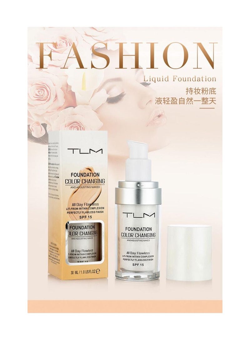 TLM كريم أساس تي إل إم، كريم أساس سائل متغير اللون لا تشوبه شائبة يخفي التجاعيد والخطوط، كريم أساس سائل يغطي العيوب، كريم أساس سائل كامل، ظل عالمي لجميع أنواع البشرة - Image 2