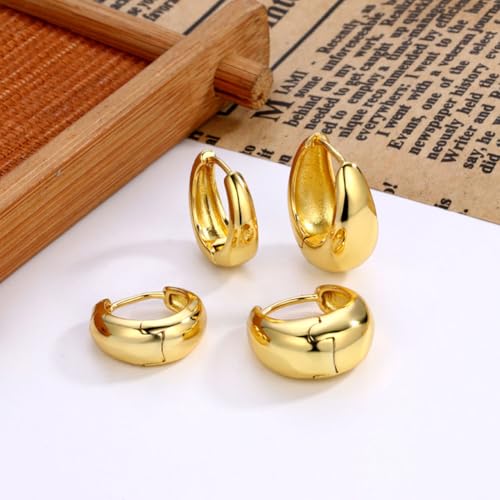 PANSHI  3Pairs Gold Hoop Earrings Set for Women Trendy Chunky Huggie Dainty Earring Jewelry for Women Teens (Gold - 3 Pairs) - Image 5