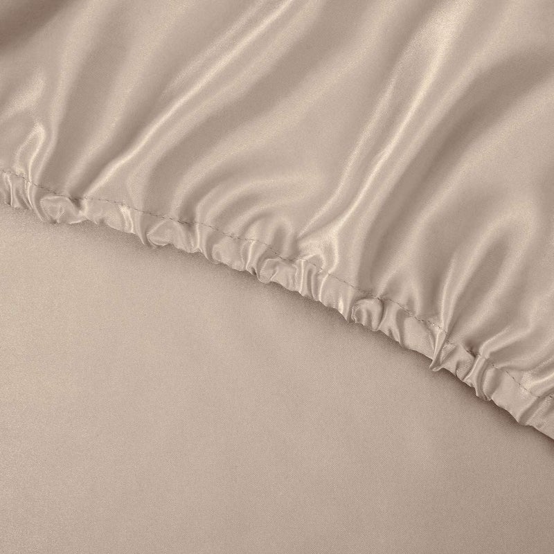 TREELY 6 Piece Satin Sheets Queen Size Silky Smooth Taupe Satin Sheet Set with Deep Pocket, Satin Fitted Sheet, Flat Sheet, 4 Satin Pillowcase - Image 5